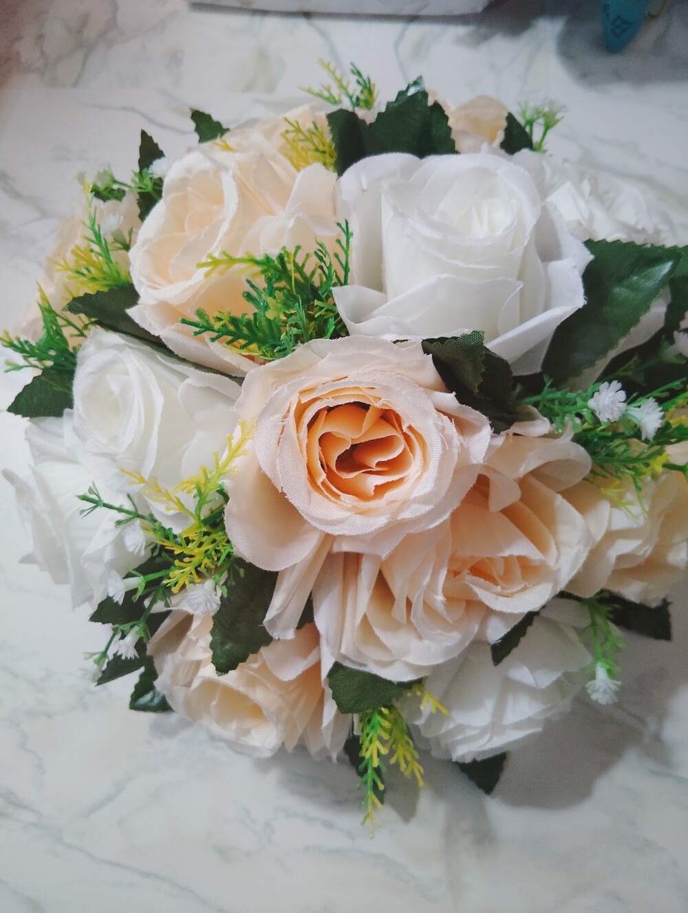 Artificial Light Orange Bouquet - White and Light Orange Home Accent 2 Pieces